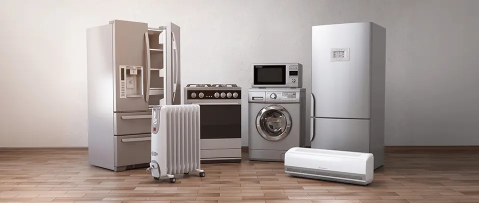 Range of home appliances including fridge, washer and oven